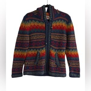The Alpaca Connection Cardigan Sweater Size Small Multicolor Zip Up Hooded